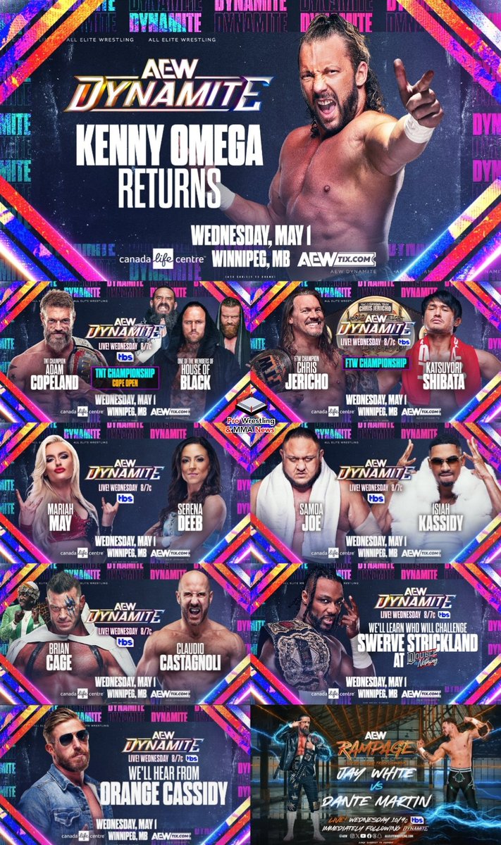 Current card for today's #AEWDynamite & #AEWRampage