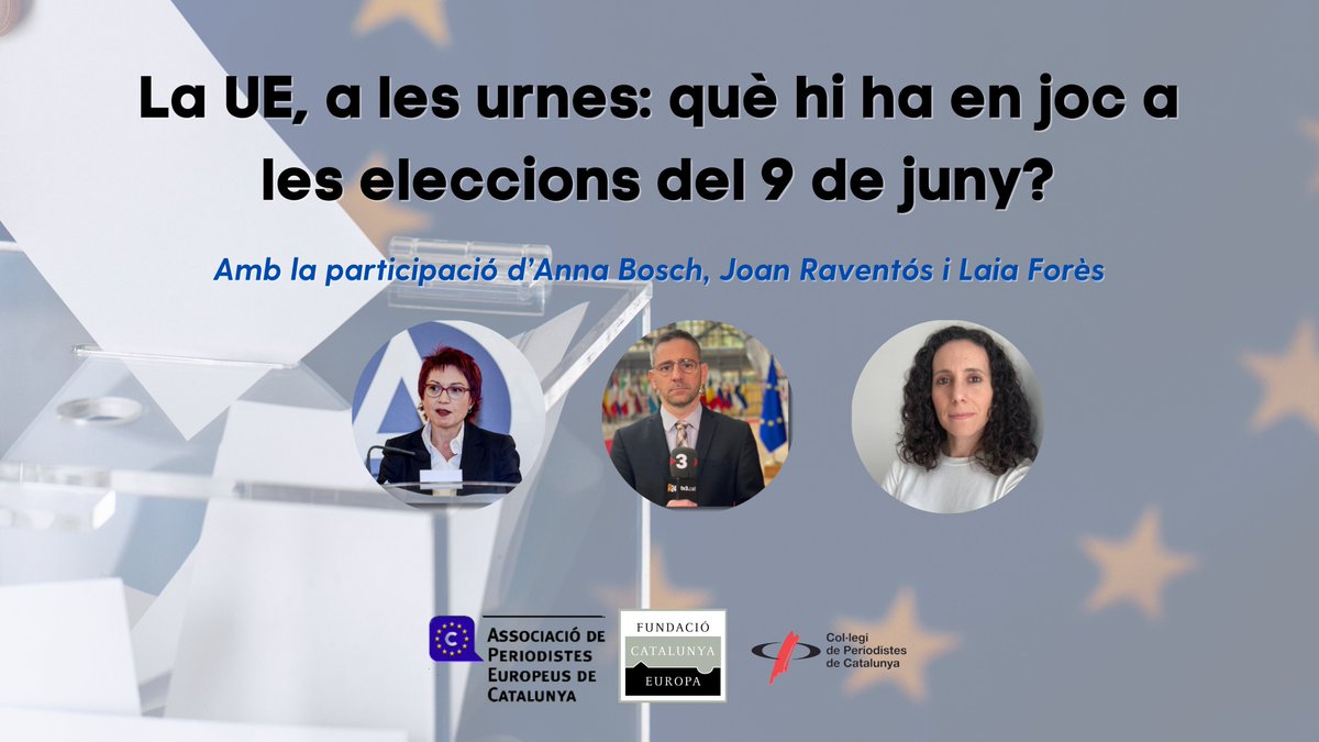 Què ens hi juguem, en aquestes eleccions europees? Quin impacte tindrà en la vida quotidiana? És real l’amenaça d’una gran guerra a Europa? Quina representació aconseguirà l’extrema dreta? En parlarem demà amb @annabosch, @JoanRaventos i @Laia_Fores 🕕 18 h 📍 @periodistes_cat