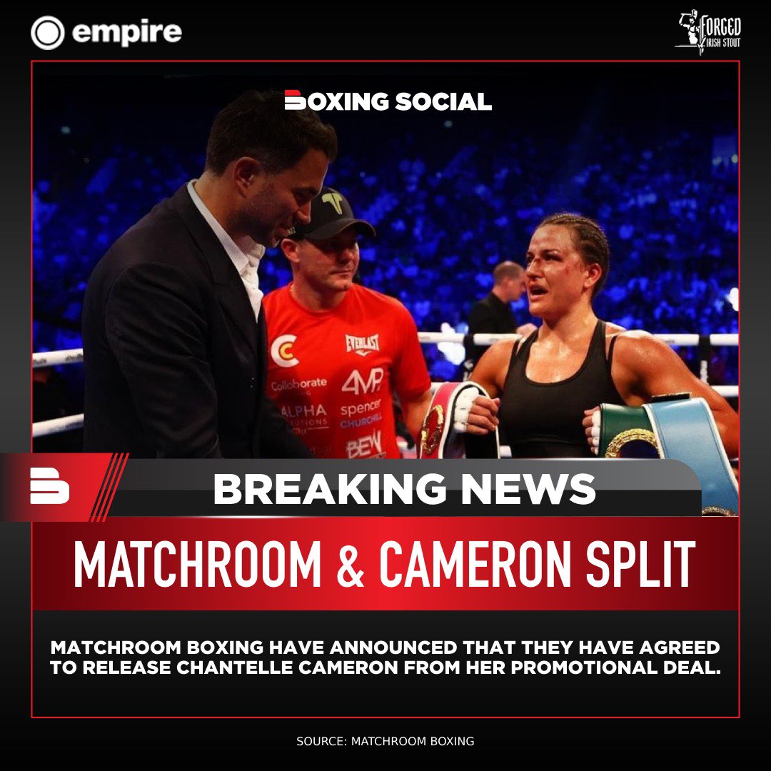 🚨 𝙈𝘼𝙏𝘾𝙃𝙍𝙊𝙊𝙈 𝘼𝙉𝘿 𝘾𝘼𝙈𝙀𝙍𝙊𝙉 𝙎𝙋𝙇𝙄𝙏 Matchroom Boxing have announced that they have agreed to release Chantelle Cameron from her promotional deal. 🗞️ boxing-social.com/news/matchroom… #ChantelleCameron #Boxing