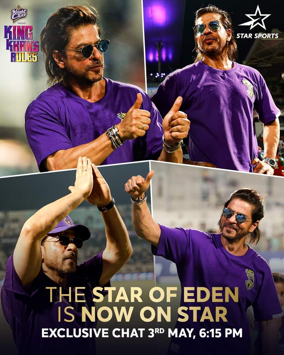 The King of the big screen is about to grace your 📺 screen! After enthralling Kolkata fans with an appearance at the Eden Gardens, we've got Shah Rukh Khan himself on Star Sports ! Tune in to this exclusive chat on May 3rd at 6:15 PM, only on Star Sports!