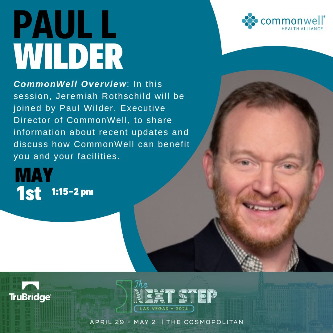 Paul L Wilder, Executive Director, will be speaking today at the TruBridge National Client Conference, discussing the future of health information interoperability and the role of CommonWell in driving innovation and collaboration. #CommonWell  #NCC2024 #InteropDoneRight