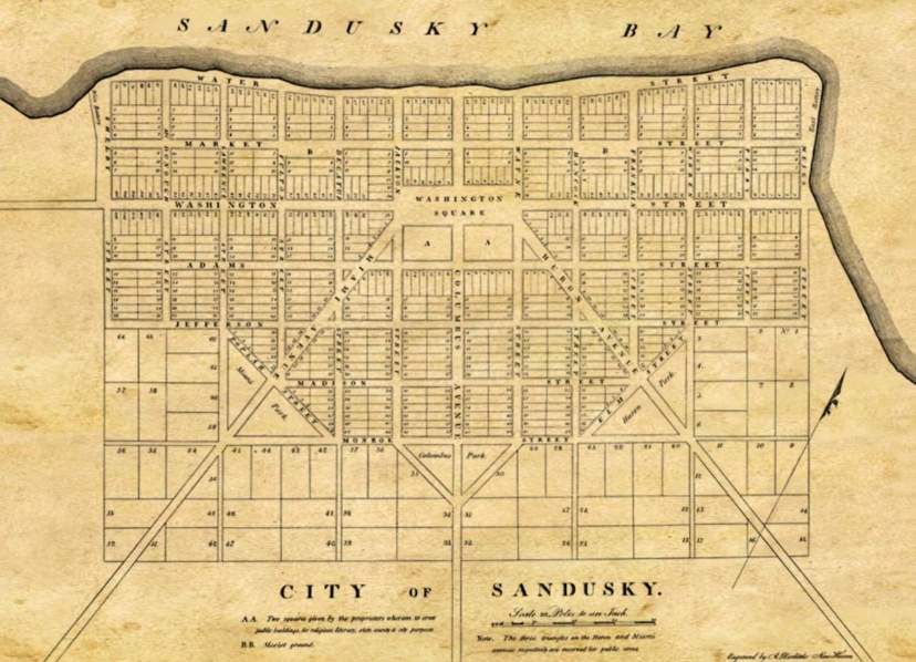 Layouts of old American towns.

Detroit 1807. Sandusky early 1800s.