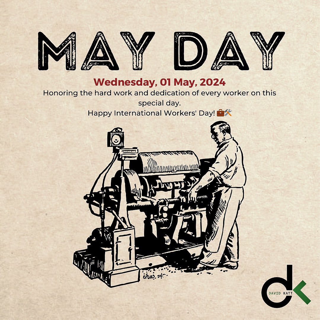DavidKattDC's tweet photo. Honoring the hard work and dedication of every worker on this special day.
Happy International Workers’ Day! 💼🛠️
#WorkersDay #LaborDay #MayDay #DavidKATT ✊🏽💚
Kendrick
Maxey
UCLA
Columbia
#TheBadBatch
Euphoria
#XMen97
Kdot
Hamas
Lakers
Jamal Murray
Aubrey
$ANDR
Pusha T
WKCR https://t.co/V3qOwNR8t8