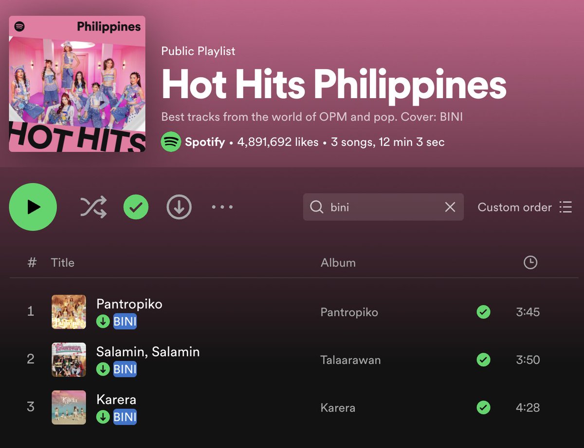 🚨 Make it 3 for #BINI: 'Karera' has been added on Spotify's 'Hot Hits Philippines' playlist. 🔗open.spotify.com/playlist/37i9d…