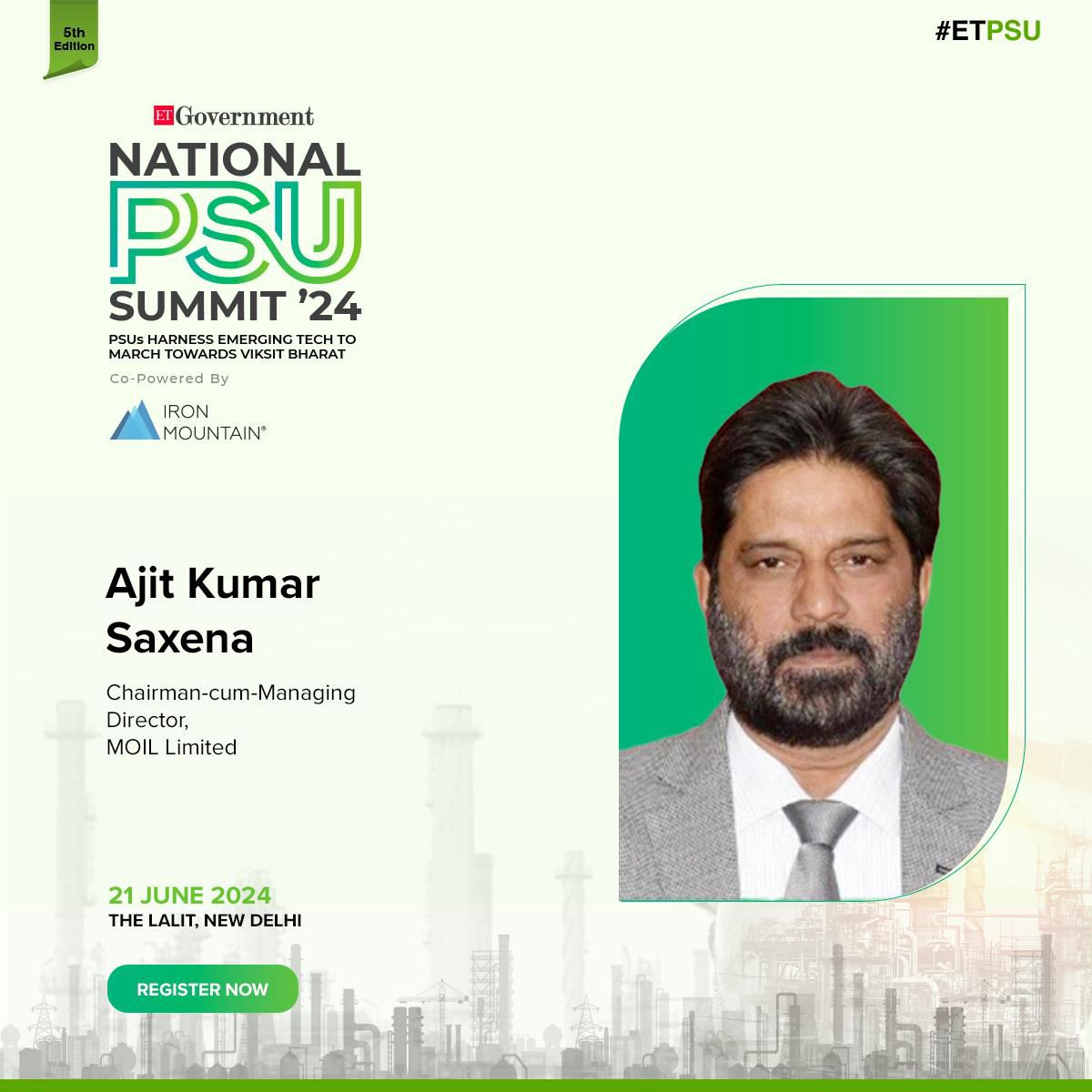 Delighted to welcome Mr. Ajit Kumar Saxena, Chairman-cum-Managing Director of MOIL Limited, as our Speaker for #ETPSU! 

Link: bit.ly/3VpydME

#ETGovernment #DigitalTransformation #InnovationNation #TechLeadership #CyberResilience #FutureReady #EmergingTech #GovTech