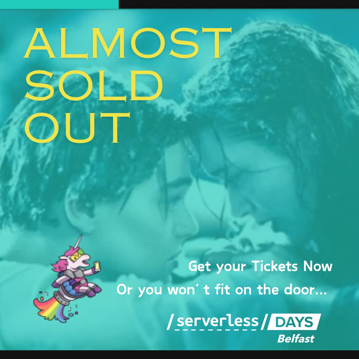 There are only 30 tickets left for this year's ServerlessDays Belfast. 
Don't delay. 
Be Rose and not Jack! 
Get your ticket now: bit.ly/3V0gJX7
#serverlessdays #techconference #getonthedoor