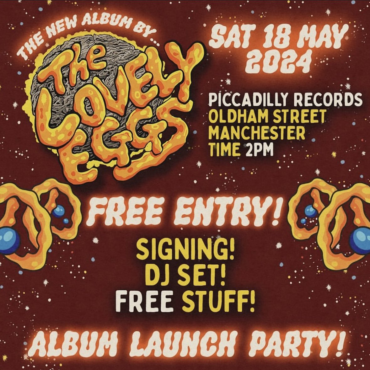 🍳 ALBUM LAUNCH PARTY 🍳 Come and join us on Saturday May 18th from 2pm @nightanddaycafe as we celebrate the launch of the new LP from Picc Recs favourites The Lovely Eggs 🥳 There’ll be a signing session, DJ set and Free Stuff! piccadillyrecords.com/counter/featur… @TheLovelyEggs