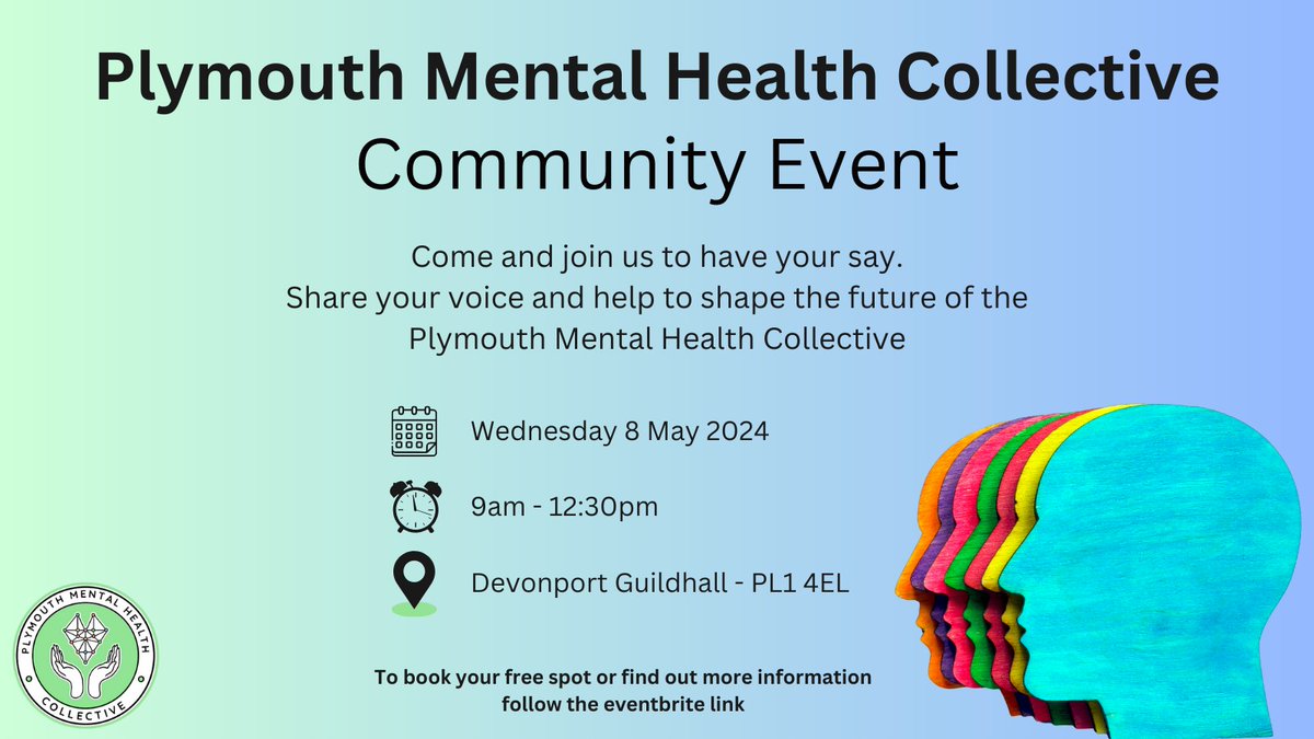 Our 4th Community Event !
We’d like to invite you to the next Plymouth Mental Health Collective (<a href="/ThePMHC/">Plymouth Mental Health Collective</a>) community event on 8th May 2024.
To book a ticket please visit eventbrite  - tinyurl.com/2kr8u5wy

#ThePMHC #MentalHealth #Collaboration #Community #DevonportGuildhall