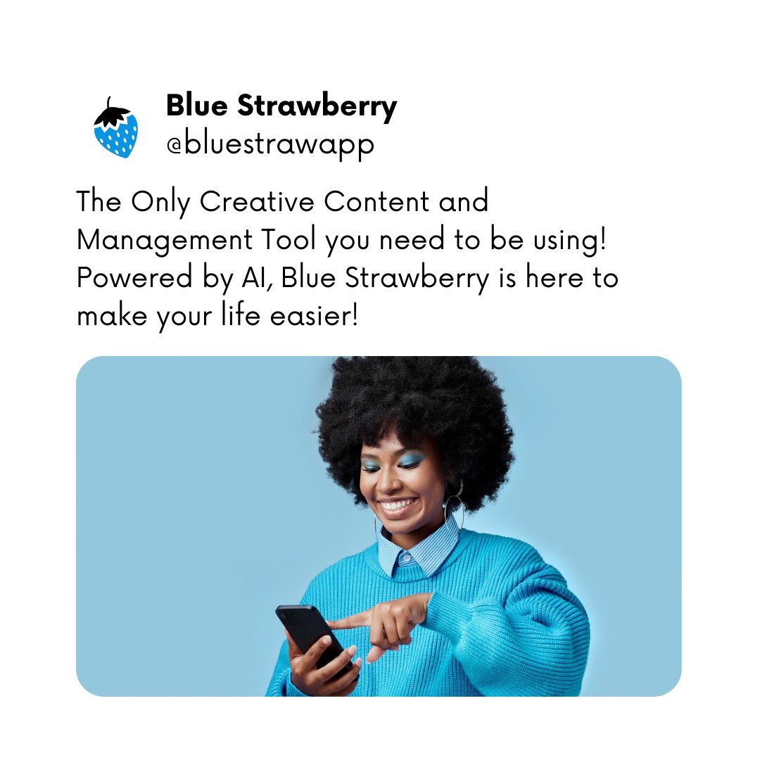 Read more about our mighty AI content manager here: bluestrawberry.app #bluestrawberry

Click for more bsapp.ai/I6NSlYOpJ

#bloggers #aiforsocialmedia #socialmediasucess #generativeai #toptips #generativeaihelp #bloggingtips #tipsforsocialmedia #socialmediaai