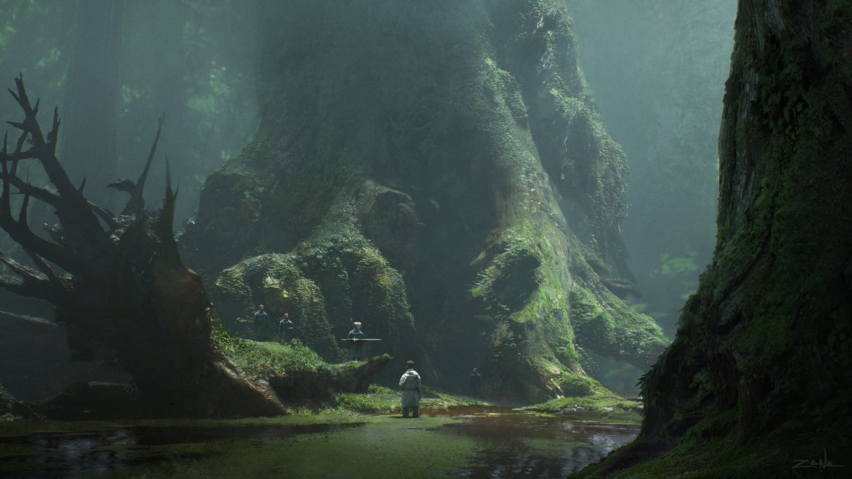 Castrovel Inspiration
Artist: Eytan Zana (artstation)

This pic spoke to me. So megadendron. Also, if you can magnify this pic, the detail on the tree, the moss, lichen, & undergrowth on the trunk, is amazing.

#pathfinder #lashunta #castrovel #rpg #ttrpg #worldbuilding