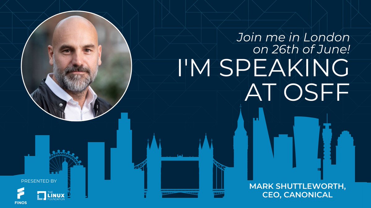 🎫 Join Mark Shuttleworth of @Canonical for Everything LTS: A New Approach to Open Source Security at our #OSFF2024 on 26th June in #London 🔗 bit.ly/3UFW1v6 Event presented by FINOS & @linuxfoundation #OSinFinance #opensource #financialservices #opensourcecommunity