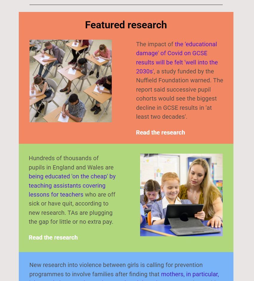 In this week's research roundup:
1. The impact of the 'educational damage' of Covid 
2. education 'on the cheap' 
3. new research into violence between girls

Subscribe to get the full @eduinsights_OS roundup, shared every Wednesday.
➡️ buff.ly/3U0O43c