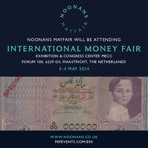 The entire Noonans banknote department will be at the International Money Fair on Friday & Saturday, May 3 & 4, 2024 in Maastricht, The Netherlands. For more details, please see link noonans.co.uk/news-and-event… #numismatics #banknotes #IMF #InternationalMoneyFair #papermoney