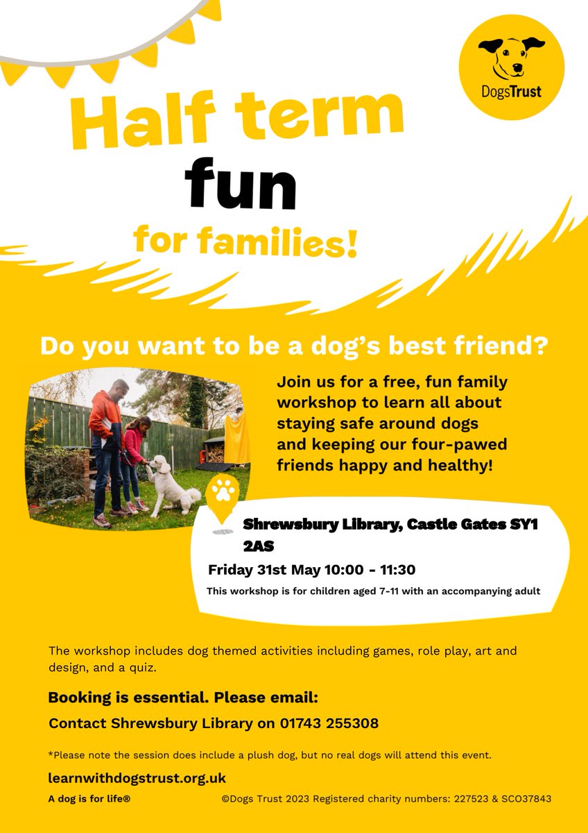 The Dogs Trust are here on the 31st May running a family-friendly workshop around dog safety. Free to attend! 🐶