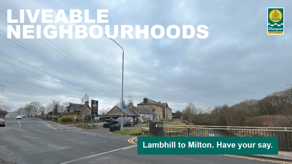 Help shape the emerging Lambhill to Milton #LiveableNeighbourhood by attending a drop-in event: 📅 Thursday 2 May (2pm – 6pm) - Cadder Community Centre 📅 Friday 3 May (3pm - 6pm) - North Glasgow Food Initiative More info and online survey 👉 lnt3-glasgowgis.hub.arcgis.com
