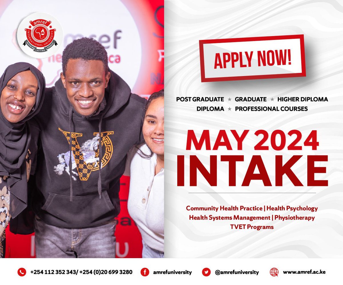 APPLY NOW! MAY 2024 INTAKE IS OPEN!📢 🎓 Embrace new beginnings this May with our May 2024 intake! 🌟 We offer a range of #healthsciencecourses. Enroll now to kickstart your career journey at @AmrefUniversity: amref.ac.ke #MayIntake #InspiringLastingChange