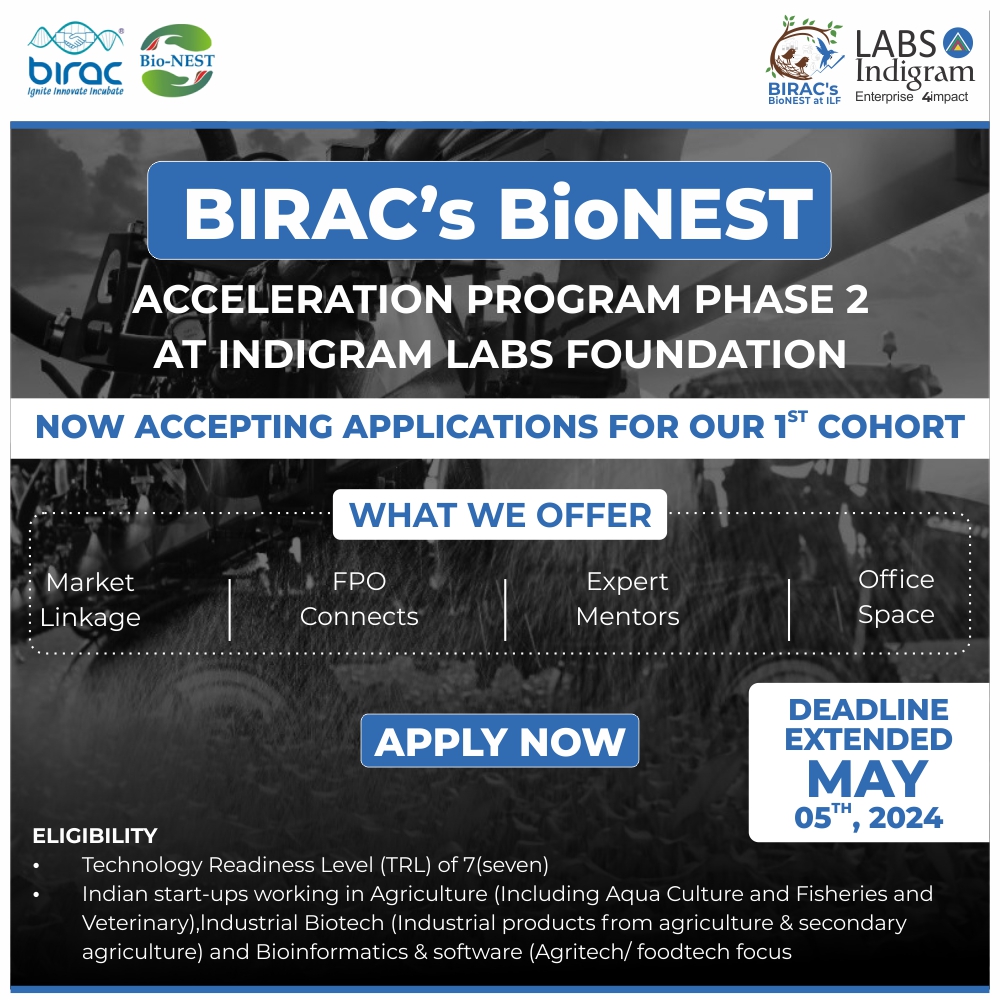 IndigramLabs's tweet photo. Hurry up !! Deadline extended to May 5th, 2024

Apply Now

@DBTIndia @BIRAC_2012 https://t.co/ELKN0If3pX