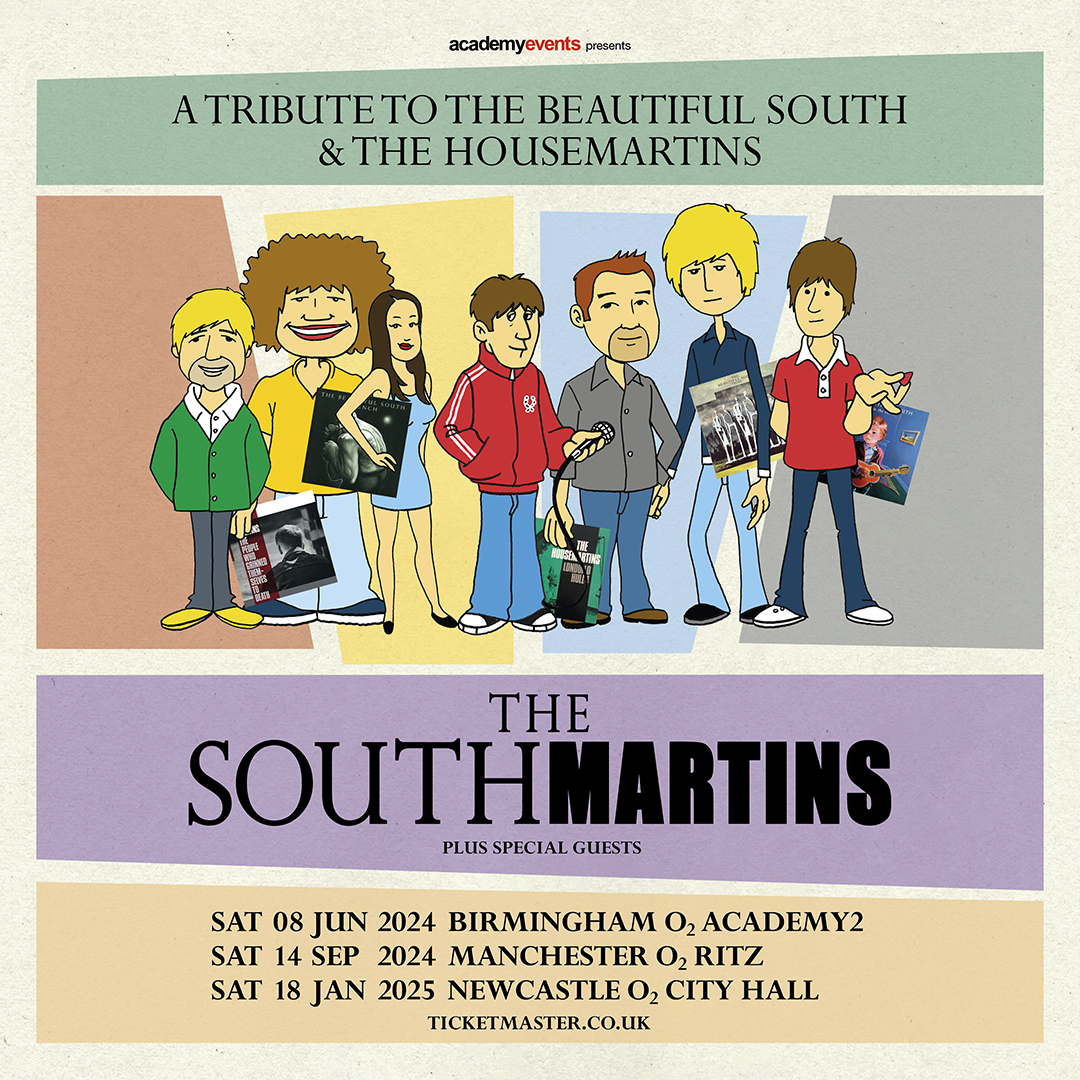 .@thesouthmartins produce a lively take on the back catalogue of The Beautiful South and The Housemartins. 🗓️ Sat 08 Jun @O2AcademyBham 🗓️ Sat 14 Sep @O2RitzManc 🗓️ Sat 18 Jan @O2CityHall 🎟️ Tickets 👉 amg-venues.com/vNWE50RqRfC