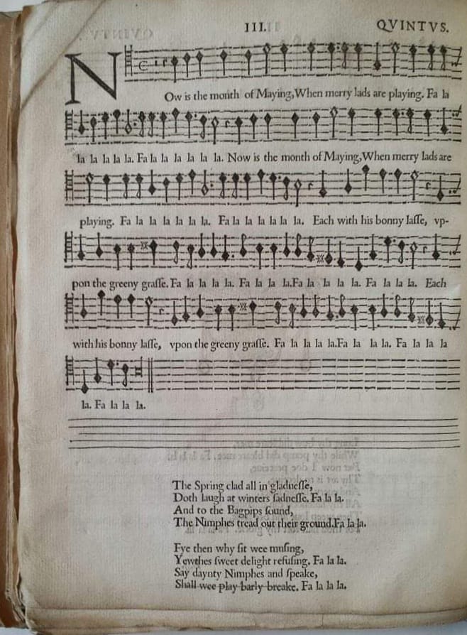 Now is the month of Maying! Falalas from Thomas Morley's 1595 'Balletts to five voyces'. A very happy #MayDay to all!