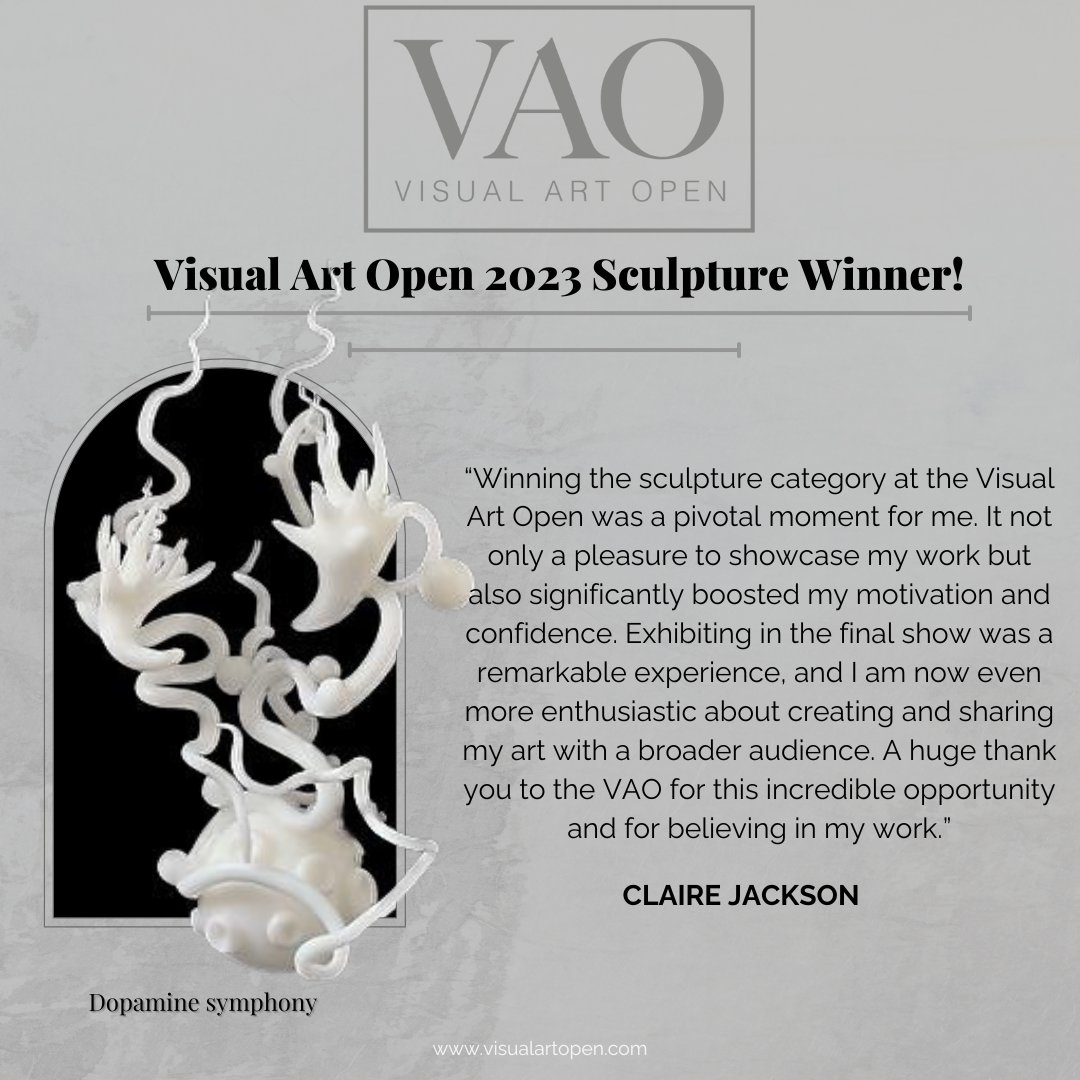 Being part of the VAO competition can transform you and your art. Why wouldn’t you want to apply to #VAO24 to be able to have the chance to win like last years winner in the sculpture category Claire Jackson 
@clairejackson_artist

#Visualartopen #artprize #artopportunities