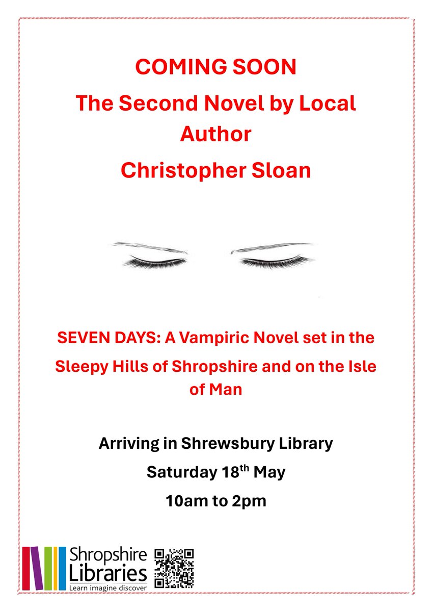 Shropshire author Christopher Sloan is launching his second novel, Seven Days here on the 18th May. Pop in to meet him and have your copy signed.
