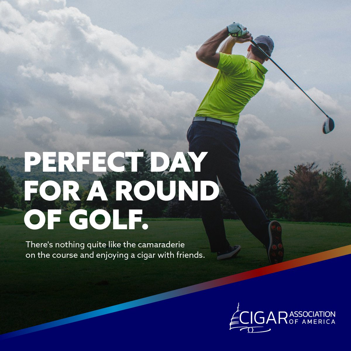 Perfect day for a round of golf and a favorite cigar with friends. When you're hitting the greens, there's nothing quite like the #camaraderie on the course.

#caa #cigarsbringpeopletogether #golfday #springtime