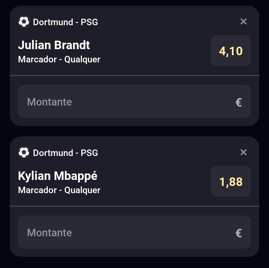 ⚽ Se o Brandt ou Mbappé marcarem nesta noite de #UCL, sorteamos 10€ de Freebets para 10 pessoas. 

- Segue a <a href="/BetclicPortugal/">Betclic Portugal 🔞</a>
- Dá RT + Like
- Comenta com o teu Username Betclic  

1 comentário por pessoa.