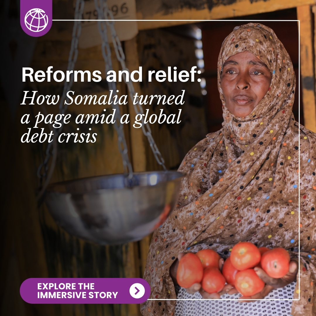 Somalia's achievements in debt reduction send a clear signal to the world: the country turned an important page in history—yet big challenges remain ahead. 

Discover how @WBG_IDA is supporting the country: wrld.bg/OlUR50RsTQ2 | #IDAworks