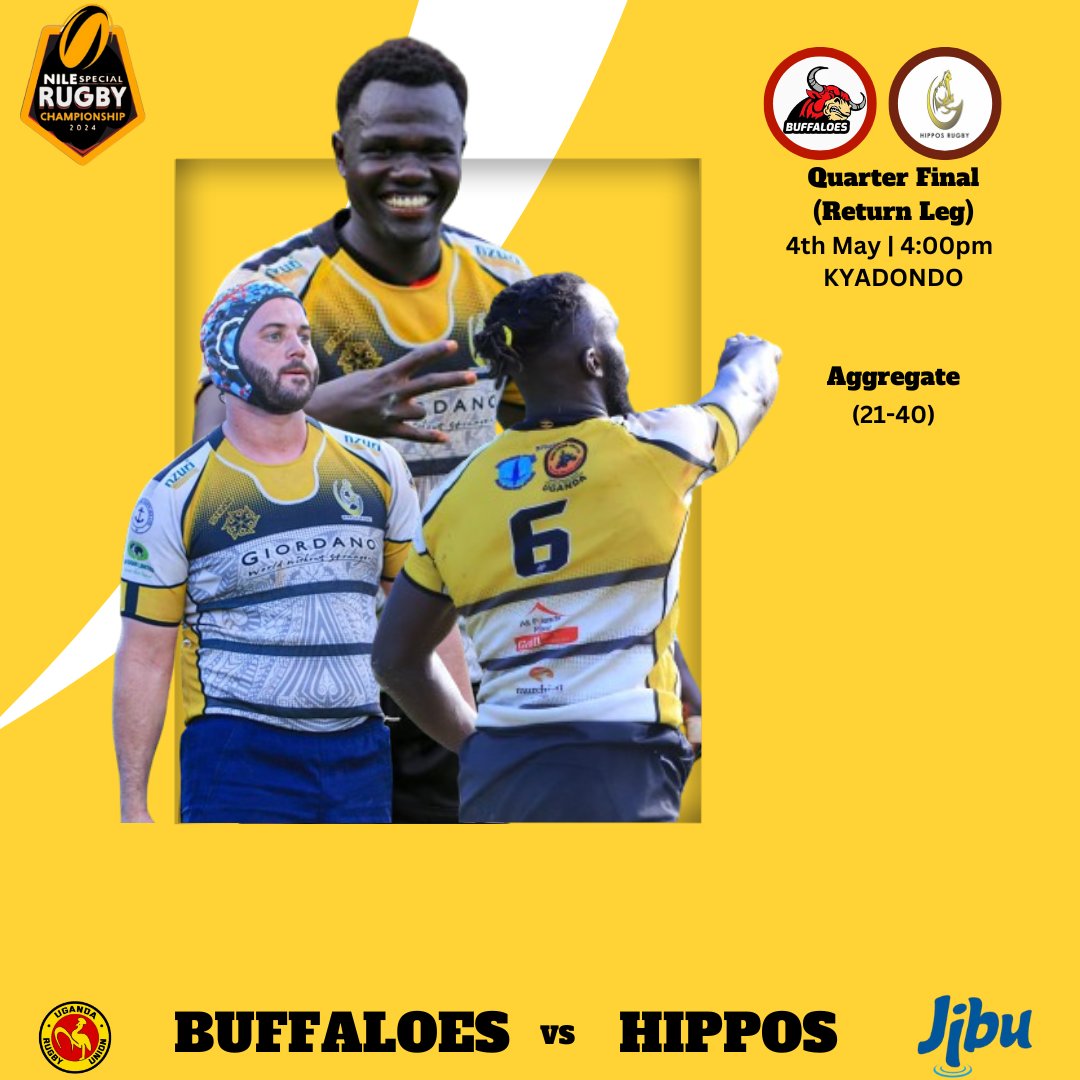 Our #NSRC2024 quarter-final return leg against @BuffaloesRFC is shaping up to be a showdown you can't miss. Be at @KyadondoClub this Saturday to witness rugby greatness #HipposTunameza #RaiseYourGame #NileSpecialRugby #HippoSTRONG