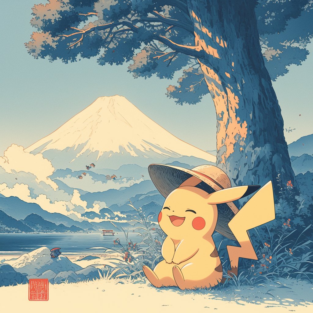 Pikachu and Fuji Mountain