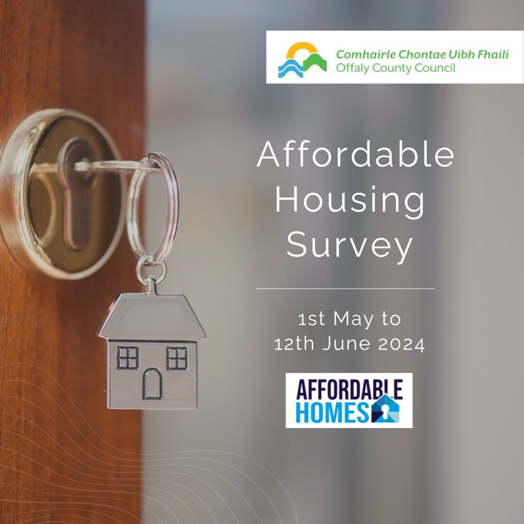 #YourCouncil invites you to particate in an Affordable Housing Survey, live from 01st May until 12th June.
We will use the information gathered to assist us to formulate plans for future Affordable Housing.  

💻offaly.ie/affordable-hou…

#HousingForAll #Offaly 

@LocalGovIre