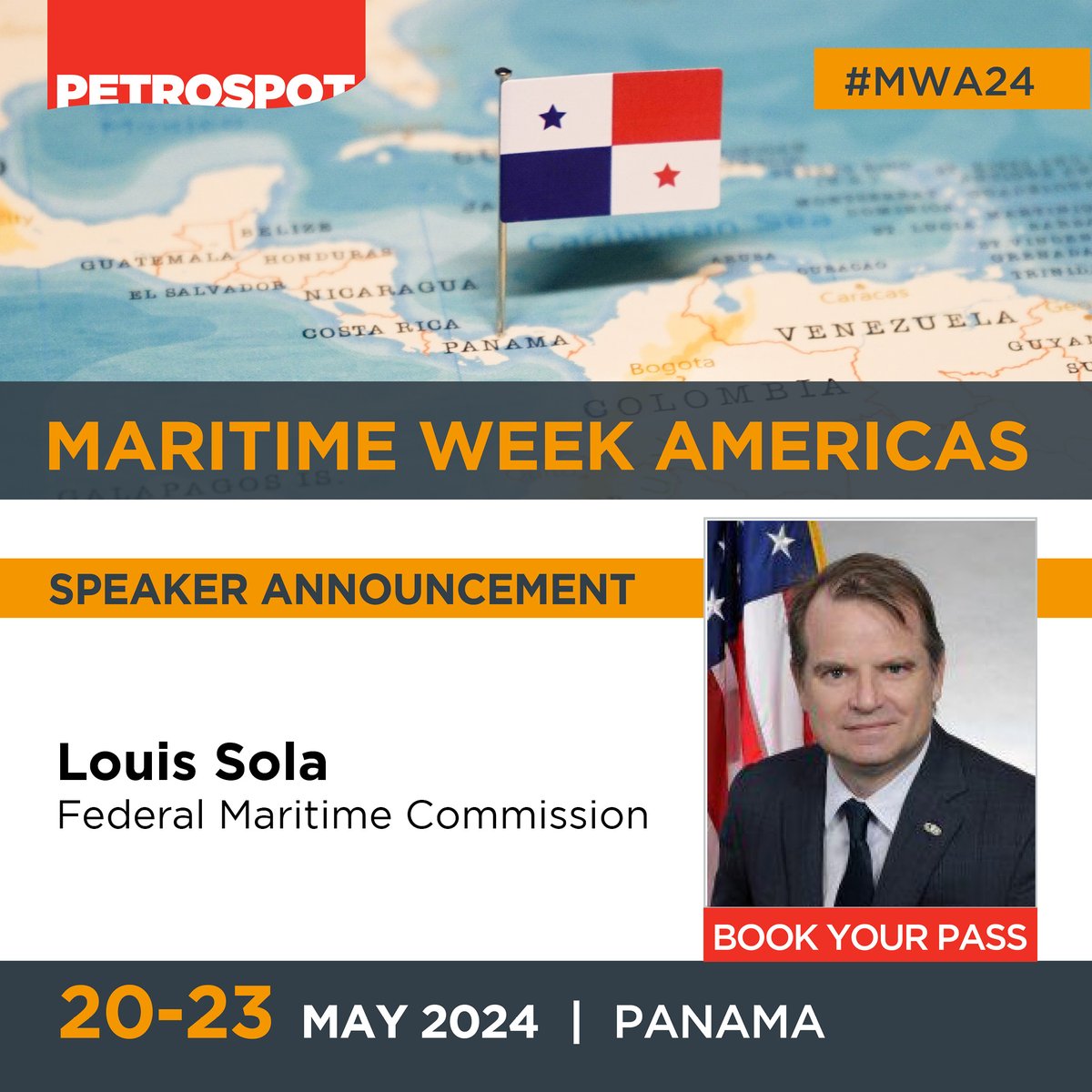 Louis Sola, Commissioner of the Federal Maritime Commission will be speaking at Maritime Week Americas taking place in Panama 20-23 May 2024. View the programme here ➔ lnkd.in/e4pENuCp Register to attend here ➔ lnkd.in/eZDcj2UB #MWA24 #Panama #Shipping