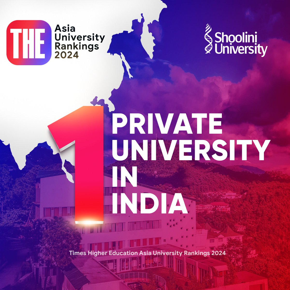 Shoolini is on a roll... Not only did we just secure an impressive 150th rank in the Times Higher Education Asia University Rankings 2024, but we have also cemented our position as the No.1 Private University in India.

#ShooliniUniversity #TopUniversity #THEAsiaRankings2024