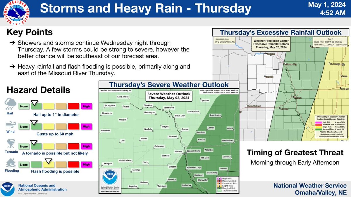 Heavy rain will continue from Wednesday night into Thursday with a chance for flooding and perhaps a few strong to severe storms.