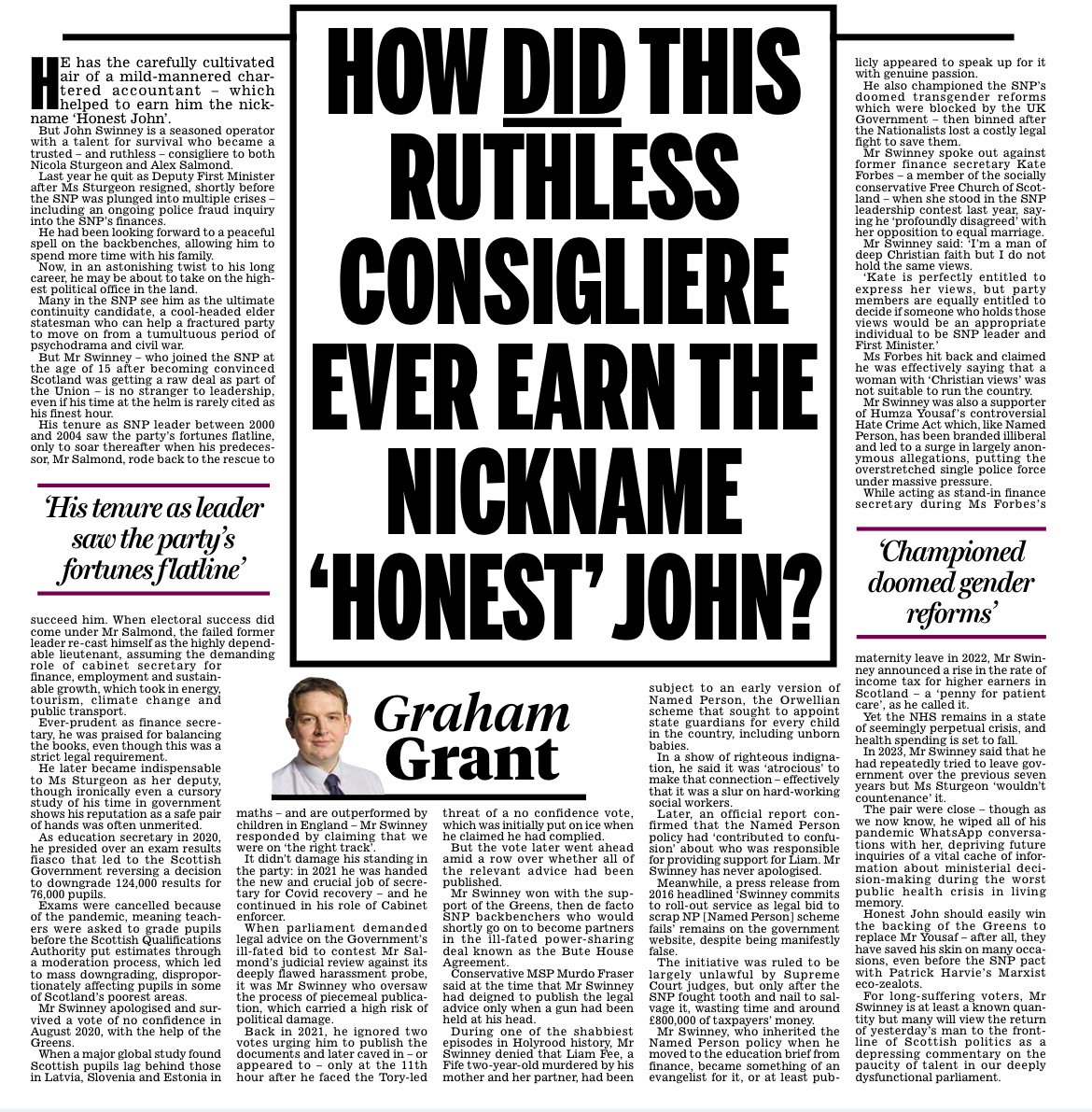 🔴John Swinney was a ruthless consigliere and Cabinet enforcer - and Sturgeon’s Minister for Cover-Ups. Read more about ‘Honest’ John, the yesterday’s man who promises more chaos and division 👉 dailymail.co.uk/news/article-1…