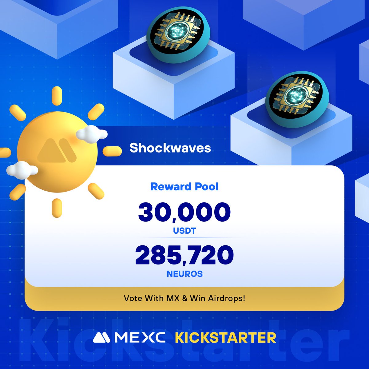 .@Shockwaves_AI, the first game of a new generation integrating AI and blockchain, is coming to #MEXCKickstarter 🚀 🗳Vote with $MX to share massive airdrops 📈 $NEUROS/USDT Trading: 2024-05-02 13:00 (UTC) Details: mexc.com/support/articl…