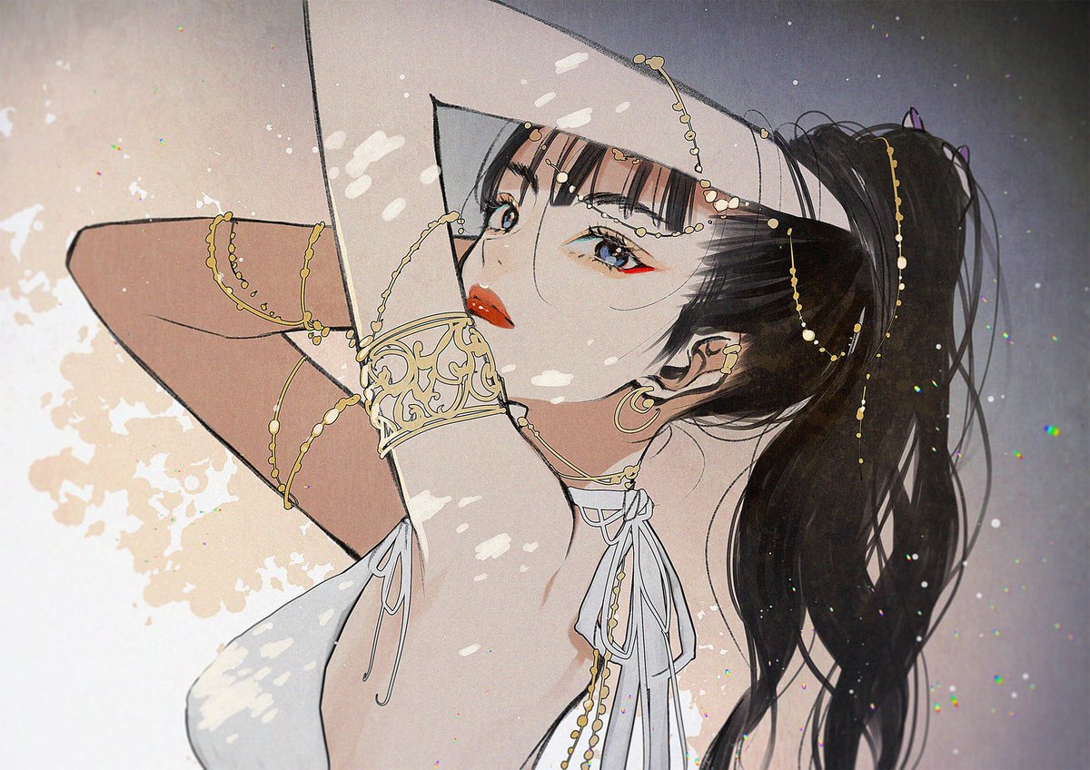 1girl solo long hair breasts looking at viewer blue eyes black hair  illustration images