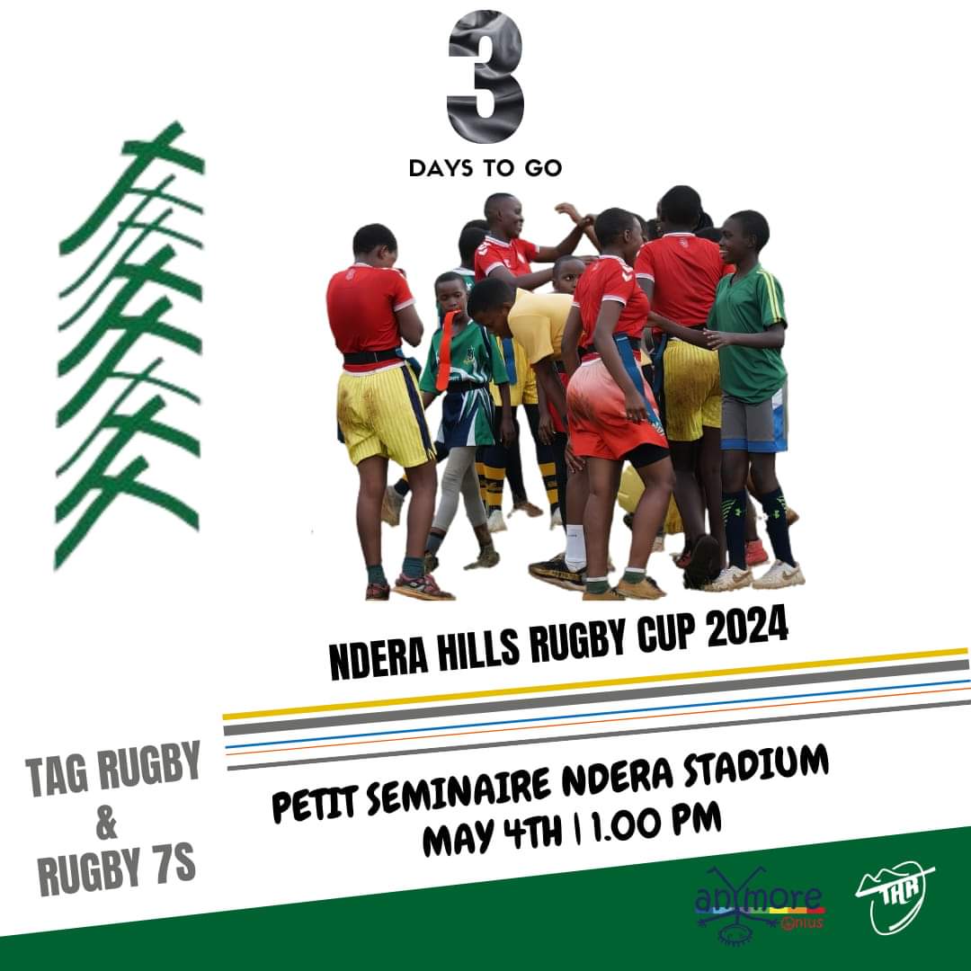 🚨 Just 3 days until the Ndera Hills Rugby Cup 2024! 🏆

Don't miss my People🔥

#bikore #dukinerugby #1000HillsRugby #RwandaRugbyLeague #sportsmanship #cerviziocivileuniversale #Volontariato  #boysandgirls #Rugby #Rwanda #Kigali #values #bikore10 #RwaRugby #RwOT