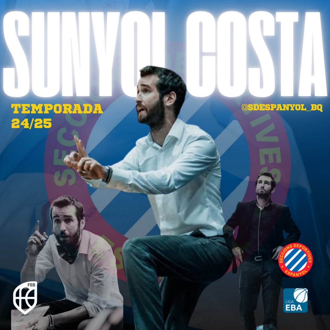 🏀𝗦𝗨𝗡𝗬𝗢𝗟 𝗖𝗢𝗦𝗧𝗔 nou entrenador de SD ESPANYOL.

🤝🏼L’Espanyol, arriba a un acord amb el jove entrenador de Badalona per dirigir l’equip la temporada 24/25 a Lliga EBA.

Benvingut al món Perico.🤍💙
