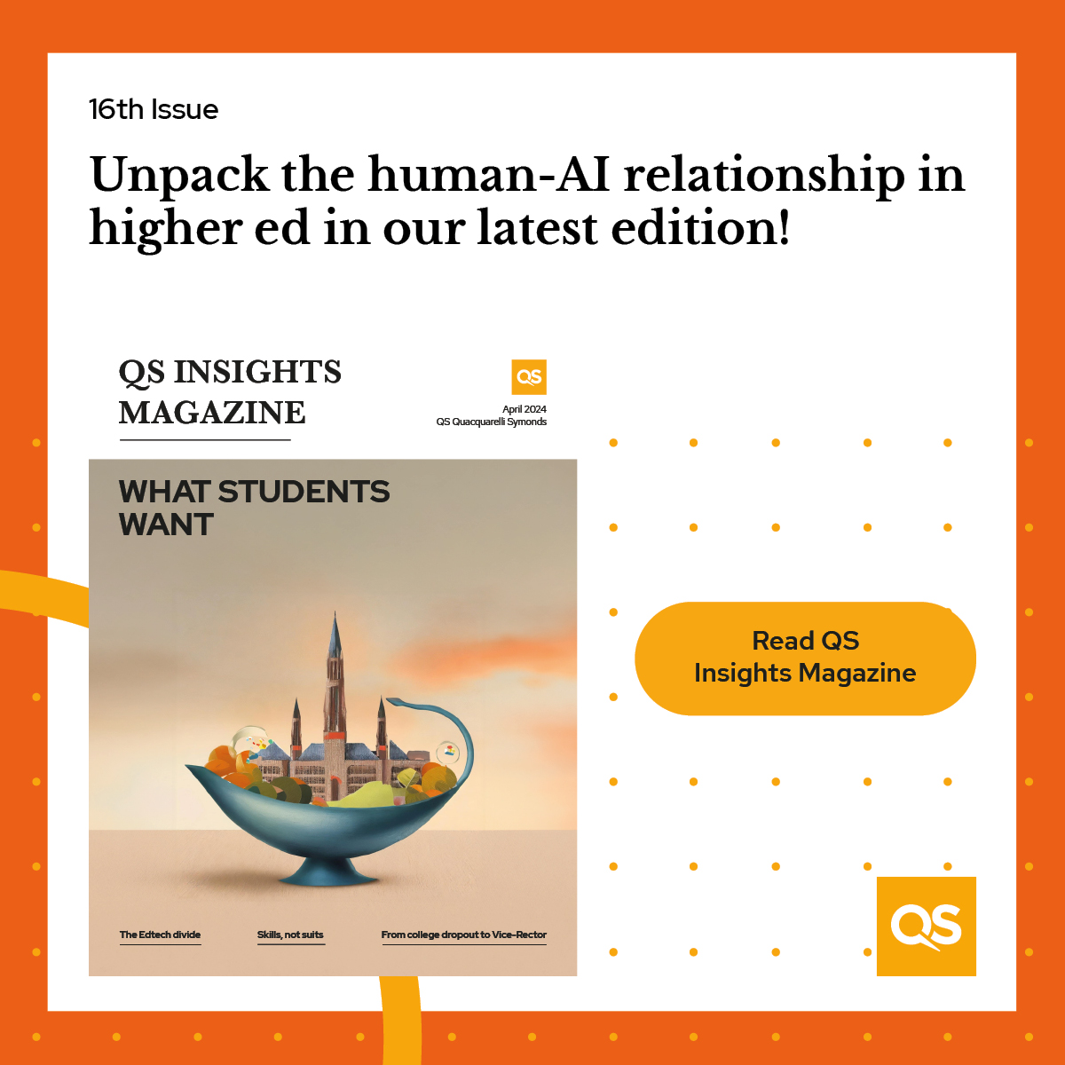 In addition to an examination of the results of the recently-released QS World University Rankings by Subject 2024, issue 16 of QS Insights Magazine explores the human-AI relationship in higher ed. Read now: eu1.hubs.ly/H08Vg090 #QSWUR #QSInsights #QSInsightsMag #HigherEd