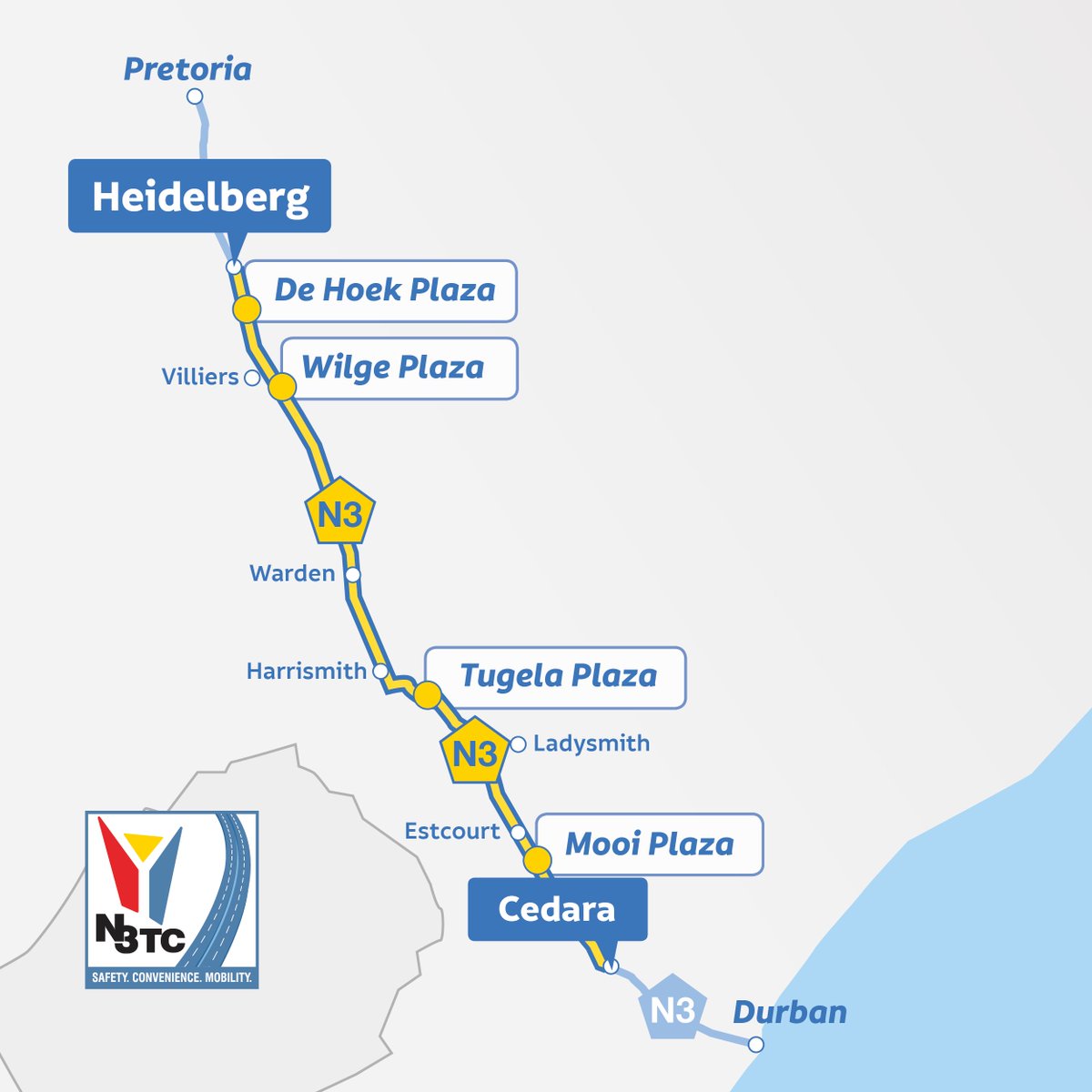 12h05 01/05 #N3Weather: Clear conditions along the #N3TollRoute from Cedara I/C 96 to Heidelberg I/C 59. Please drive safely and take care. (02)
