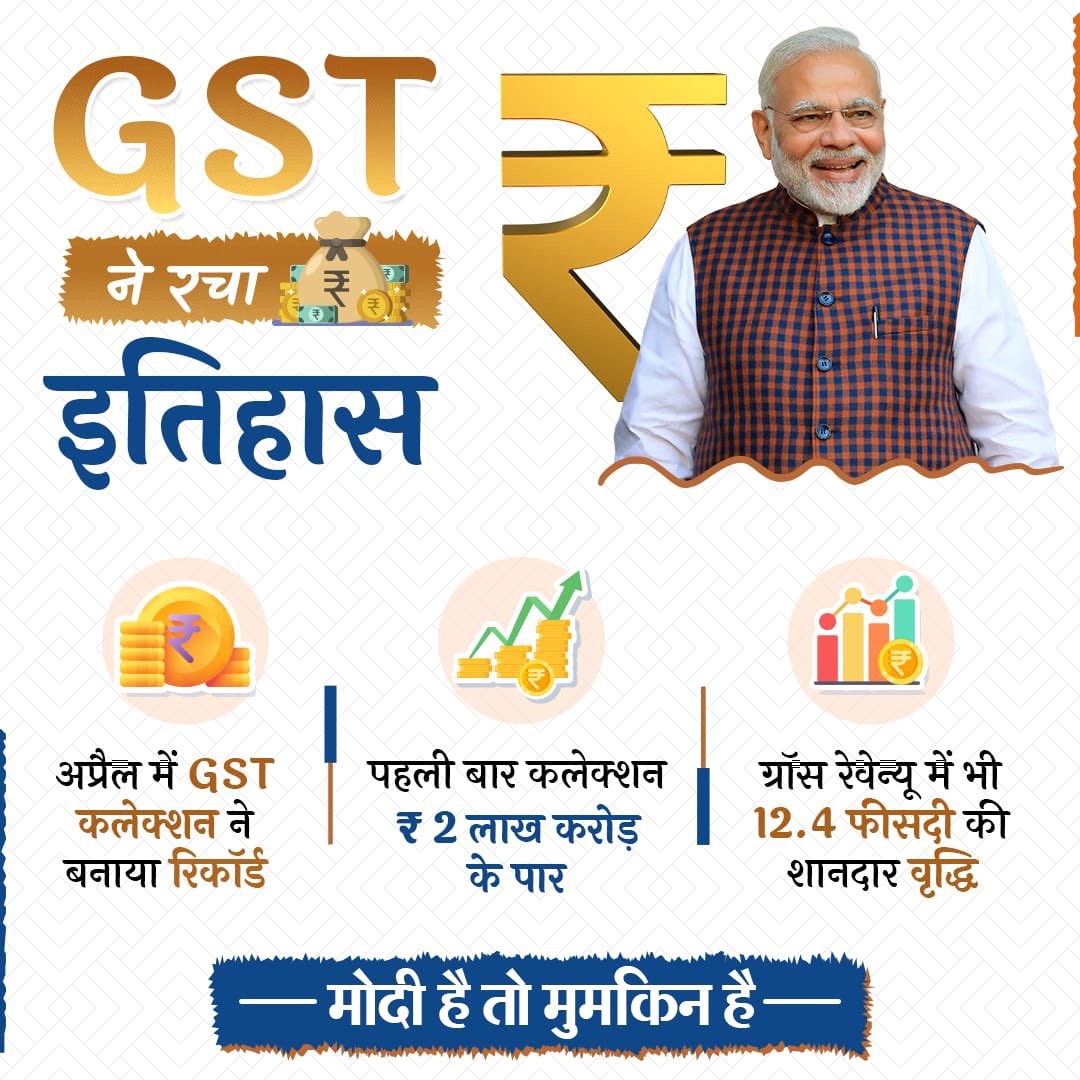 SudhanshuTrived's tweet photo. GST The Good and Simple Tax is making India’s tax structure Simple paving the way for a good future ahead. Thanks to the vision and firm resolve of PM Sri @narendramodi ji
#ModiHaiToMumkinHai
#GSTCollectionRecord https://t.co/uke6VUY1pd