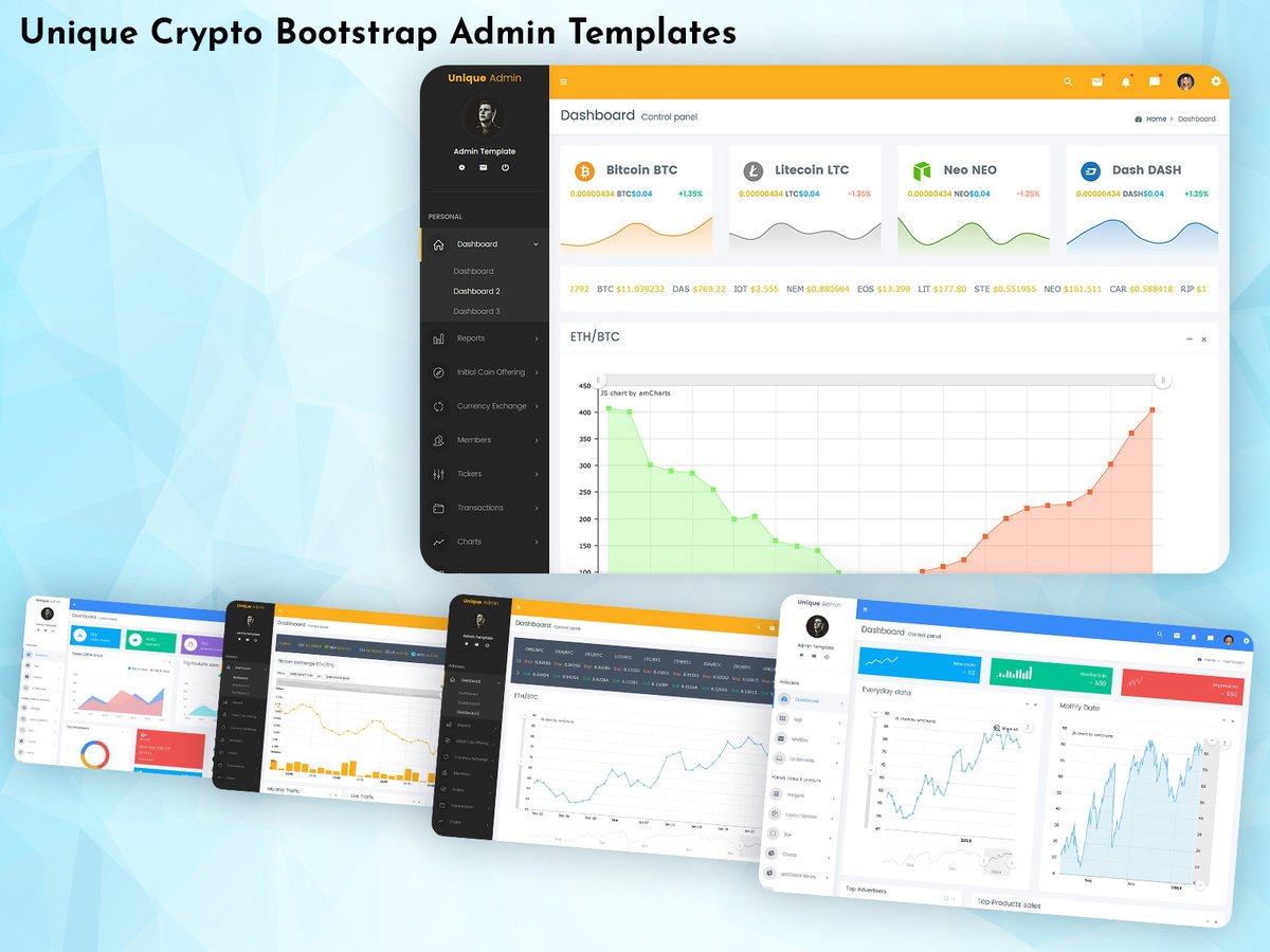 Unique - #Responsive #Bootstrap4 #AdminTemplate has 900+ HTML pages, Stock chart, Data Table and 16+ Dashboards including #cryptodashboard.
.
Check it here: themeforest.net/item/unique-re…
.
.
#envato #themeforest #Bootstrap4 #crm #CSS3 #Dashboard #webkit #ux #ui #html #css #mobileapp