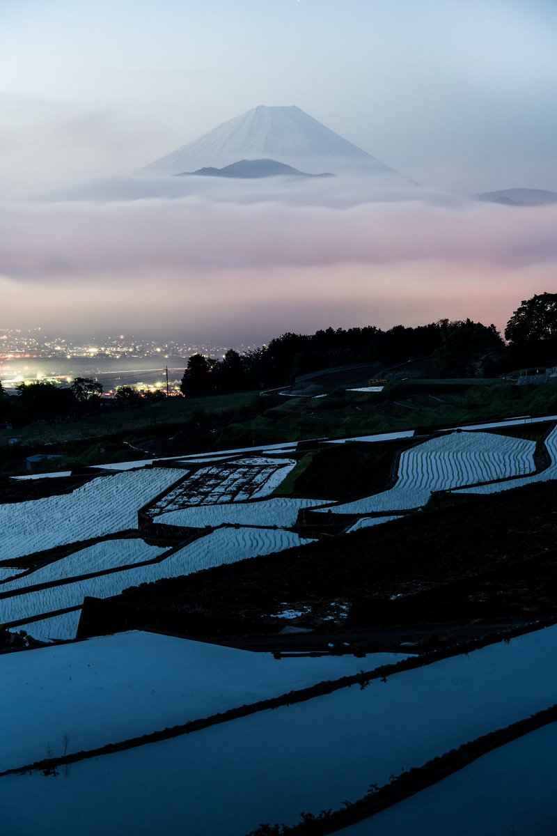 今年はどんな表情を見せてくれるか。
棚田と富士山のある風景。