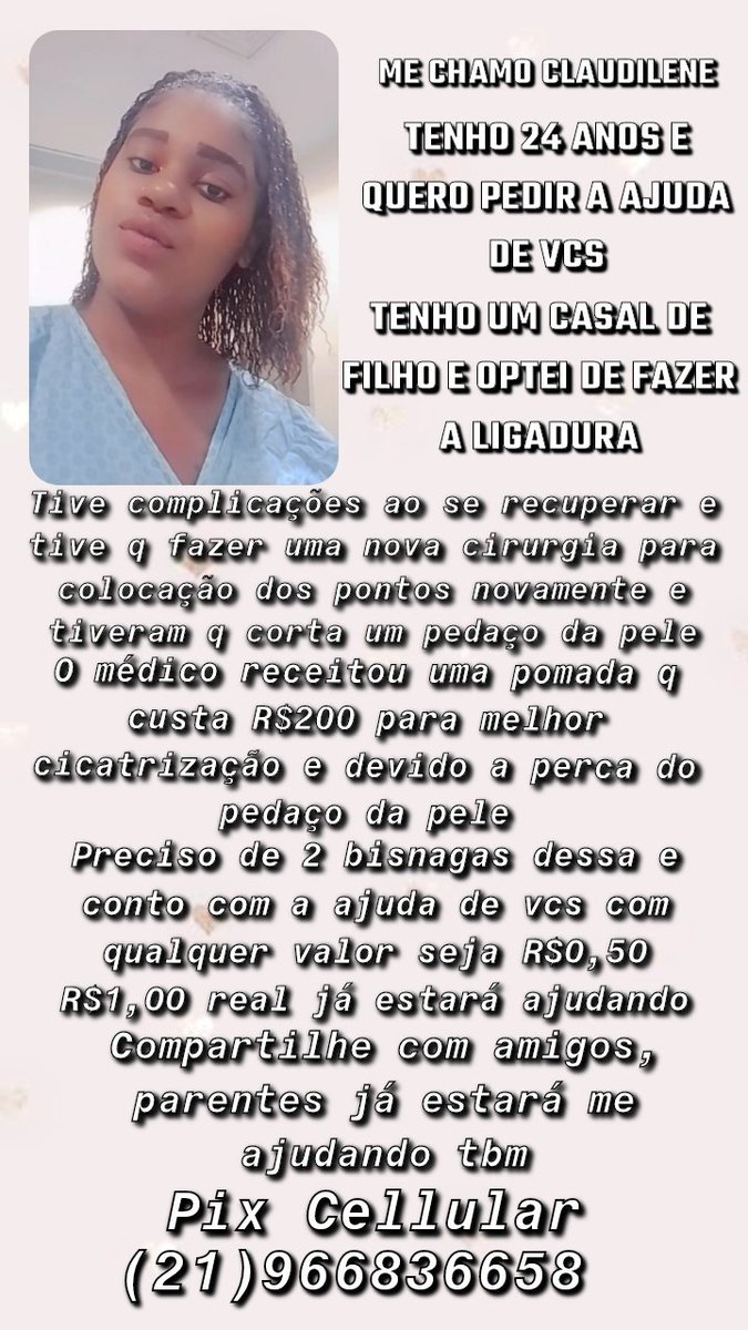 Bom dia
Já agradeço a todos q ajudaram com alguma quantia ou mesmo compartilhando falta menos q faltava e conto com a ajuda de vcs