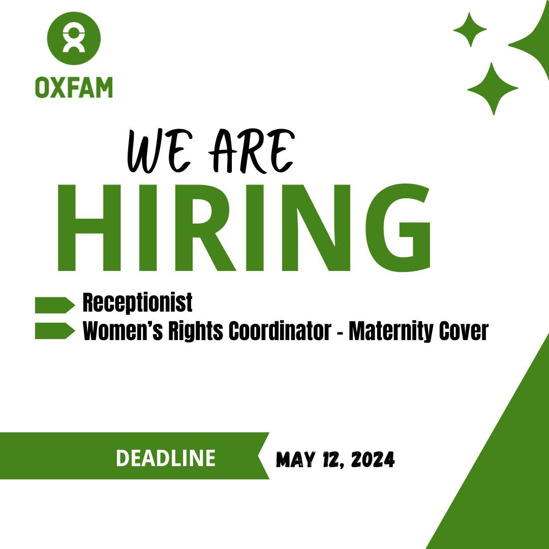 Oxfam in Uganda is hiring! - Receptionist: jobnotices.ug/job/receptioni… - Women’s Rights Coordinator: jobnotices.ug/job/womens-rig…