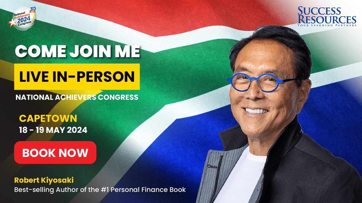 📷Unlock the secrets of wealth creation with Robert Kiyosaki at CTICC on May 18 & 19. Discover how to navigate the turbulent economy and stay protected while growing your wealth. Don't miss out on this transformational experience! Reserve your spot now: npeterson--successr.thrivecart.com/.../64c0b86bb.…