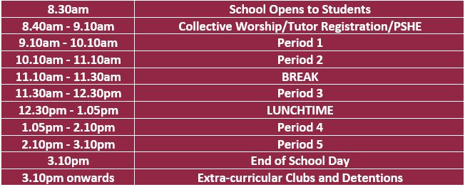 The school day timetable will change, for the whole school, from week beginning Mon 6th May until Fri 14th June, for the GCSEs.  The start and end of the school day times remain unchanged. Please note school is closed on Mon 6th May for the bank holiday. balshaws.org.uk/events/2024-05…