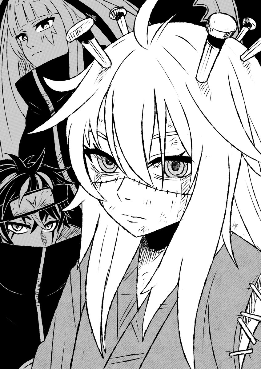 Dudel malam, VShojo in Narutoverse.
Kuro dan Matara dari Akakiri (Red Mist) merekrut Michi, the cursed doll. 
#MichiMochiArt #KanCraft #K9Fanart #manga #lore