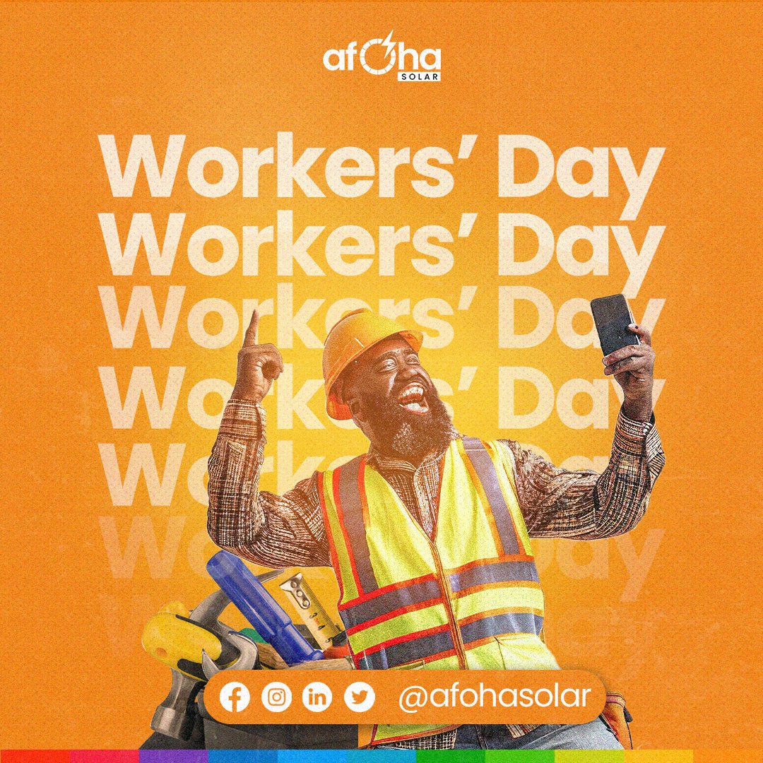 Happy workers day from all of us at Afoha Solar. 

At Afoha solar, wqe are building a world powered by renewable energy. 

Join the Zero Energy Future

#workersday #happyworkersday🇳🇬 #solarenergyresearch #renewableenergy #celebratingworkers